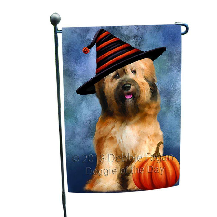 Happy Halloween Tibetan Terrier Dog Wearing Witch Hat with Pumpkin Garden Flag GFLG54988