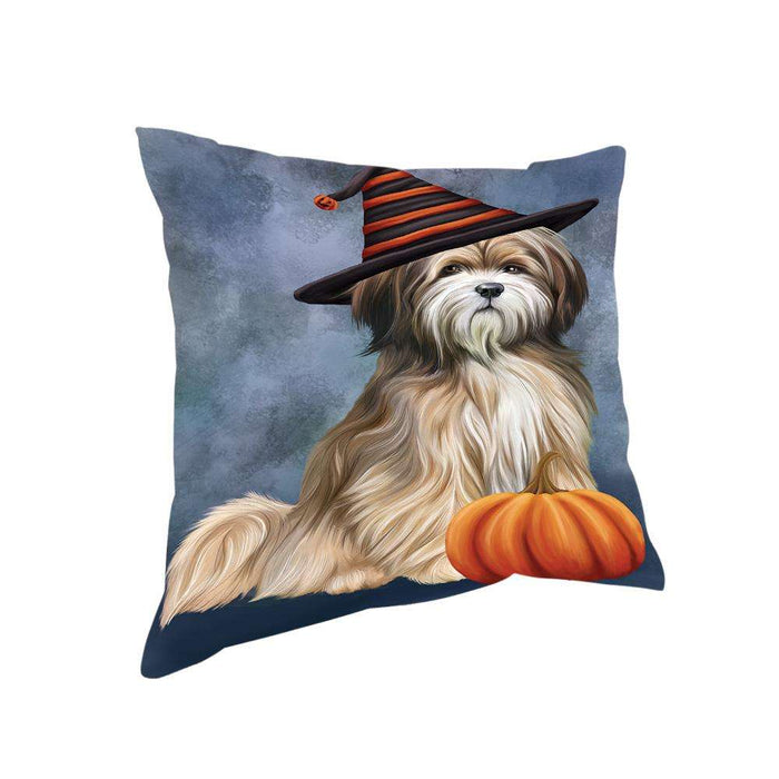 Happy Halloween Tibetan Terrier Dog Wearing Witch Hat with Pumpkin Pillow PIL76120