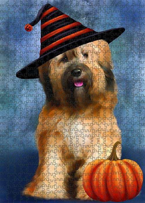 Happy Halloween Tibetan Terrier Dog Wearing Witch Hat with Pumpkin Puzzle with Photo Tin PUZL86860