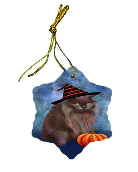 Happy Halloween Tiffany Cat Wearing Witch Hat with Pumpkin Ceramic Doily Ornament DPOR54927