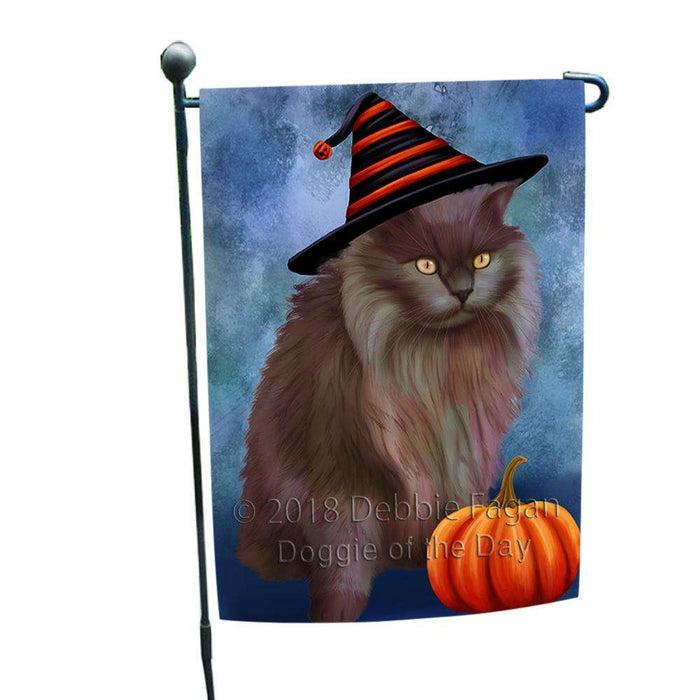 Happy Halloween Tiffany Cat Wearing Witch Hat with Pumpkin Garden Flag GFLG54989