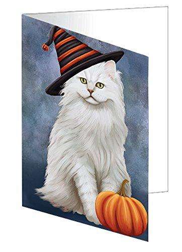Happy Halloween Tiffany Cat Wearing Witch Hat with Pumpkin Handmade Artwork Assorted Pets Greeting Cards and Note Cards with Envelopes for All Occasions and Holiday Seasons D137