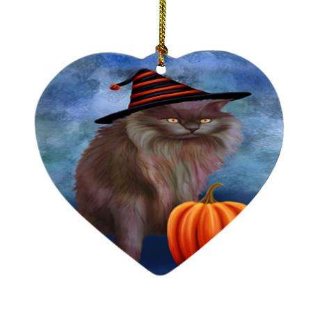 Happy Halloween Tiffany Cat Wearing Witch Hat with Pumpkin Heart Christmas Ornament HPOR54927