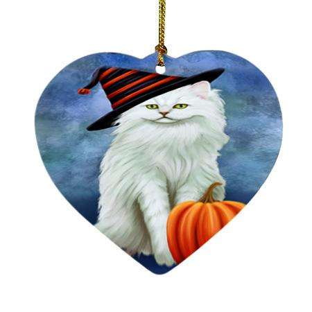 Happy Halloween Tiffany Cat Wearing Witch Hat with Pumpkin Heart Christmas Ornament HPOR54928