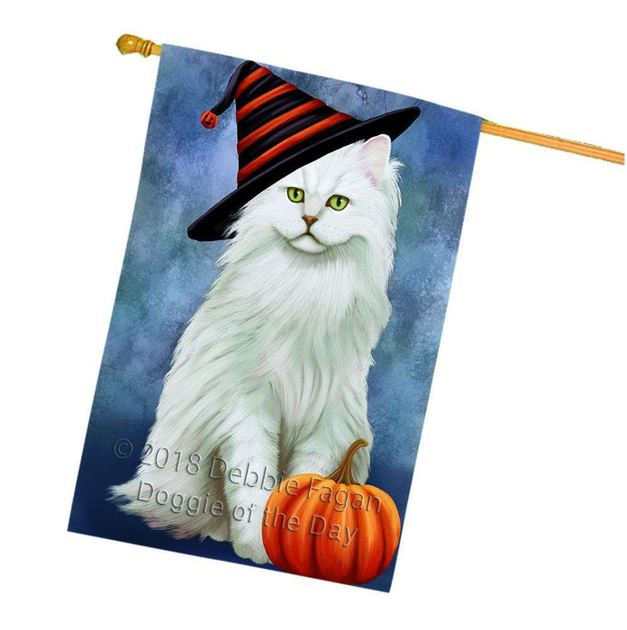 Happy Halloween Tiffany Cat Wearing Witch Hat with Pumpkin House Flag FLG55126