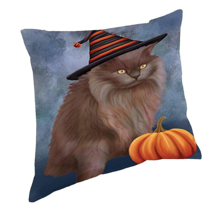 Happy Halloween Tiffany Cat Wearing Witch Hat with Pumpkin Throw Pillow D207