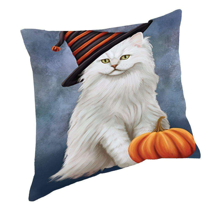Happy Halloween Tiffany Cat Wearing Witch Hat with Pumpkin Throw Pillow D209