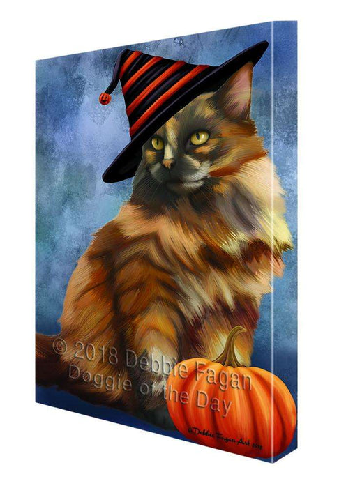 Happy Halloween Tortoiseshell Cat Wearing Witch Hat with Pumpkin Canvas Print Wall Art Décor CVS112211