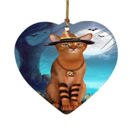 Happy Halloween Trick or Treat Abyssinian Cat Candy Corn Heart Christmas Ornament HPOR52497