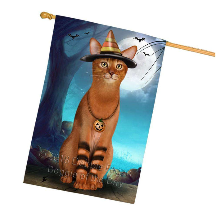 Happy Halloween Trick or Treat Abyssinian Cat Candy Corn House Flag FLG52578