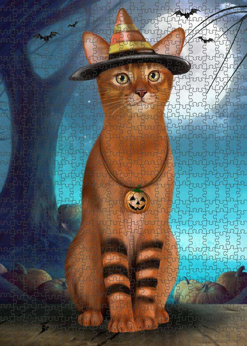 Happy Halloween Trick or Treat Abyssinian Cat Candy Corn Puzzle with Photo Tin PUZL61422