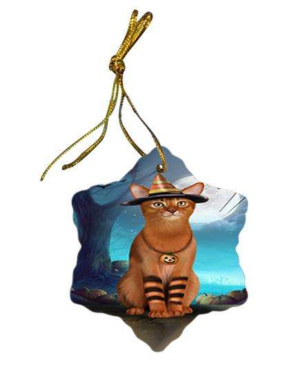 Happy Halloween Trick or Treat Abyssinian Cat Candy Corn Star Porcelain Ornament SPOR52488