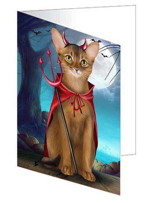 Happy Halloween Trick or Treat Abyssinian Cat Devil Handmade Artwork Assorted Pets Greeting Cards and Note Cards with Envelopes for All Occasions and Holiday Seasons GCD61577