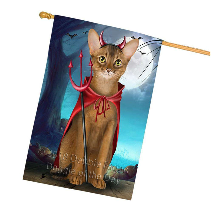 Happy Halloween Trick or Treat Abyssinian Cat Devil House Flag FLG52597