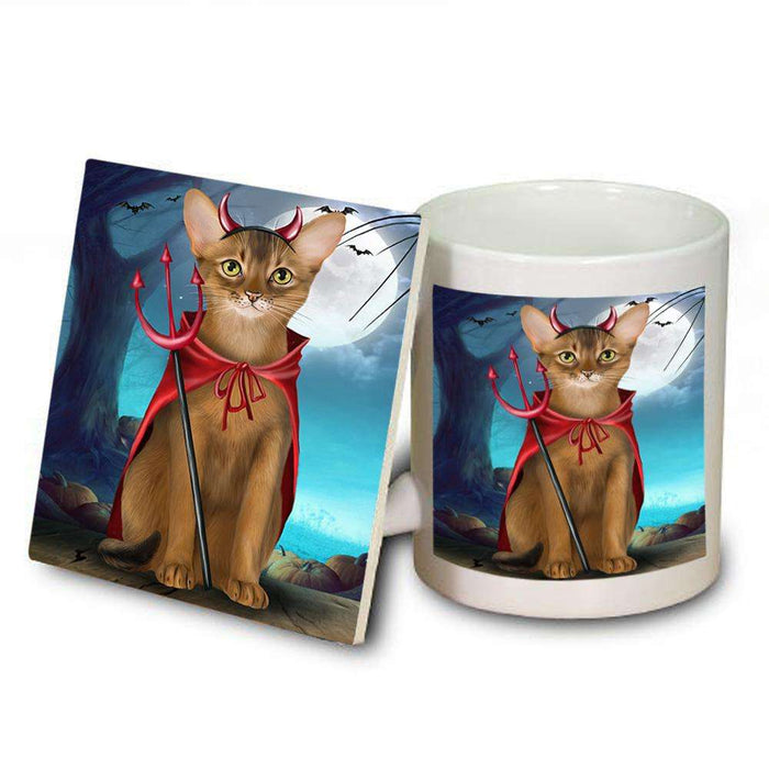 Happy Halloween Trick or Treat Abyssinian Cat Devil Mug and Coaster Set MUC52508