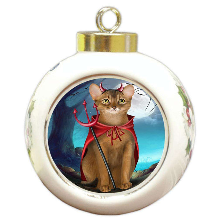 Happy Halloween Trick or Treat Abyssinian Cat Devil Round Ball Christmas Ornament RBPOR52516