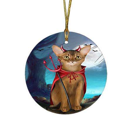 Happy Halloween Trick or Treat Abyssinian Cat Devil Round Flat Christmas Ornament RFPOR52507