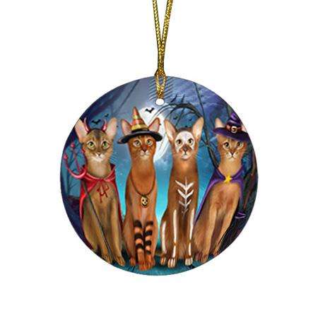 Happy Halloween Trick or Treat Abyssinian Cat Round Flat Christmas Ornament RFPOR52564
