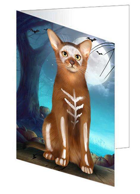 Happy Halloween Trick or Treat Abyssinian Cat Skeleton Handmade Artwork Assorted Pets Greeting Cards and Note Cards with Envelopes for All Occasions and Holiday Seasons GCD61634