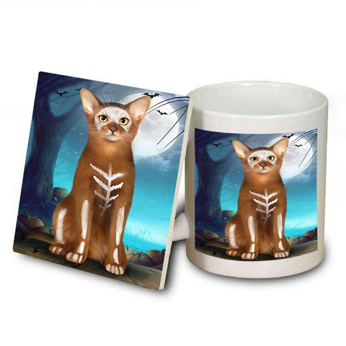 Happy Halloween Trick or Treat Abyssinian Cat Skeleton Mug and Coaster Set MUC52527