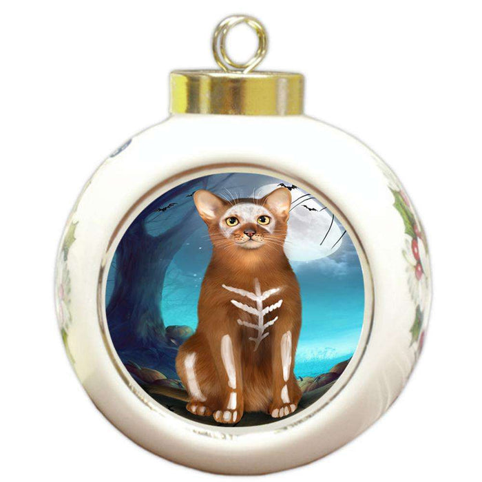 Happy Halloween Trick or Treat Abyssinian Cat Skeleton Round Ball Christmas Ornament RBPOR52535