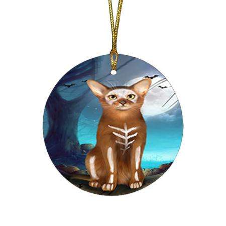 Happy Halloween Trick or Treat Abyssinian Cat Skeleton Round Flat Christmas Ornament RFPOR52526