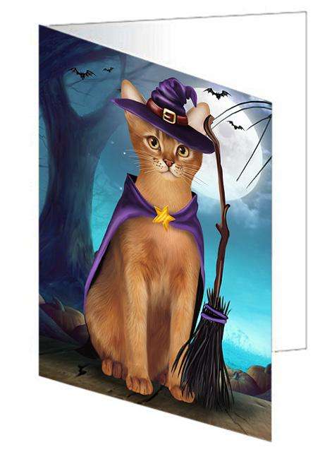 Happy Halloween Trick or Treat Abyssinian Cat Witch Handmade Artwork Assorted Pets Greeting Cards and Note Cards with Envelopes for All Occasions and Holiday Seasons GCD61691