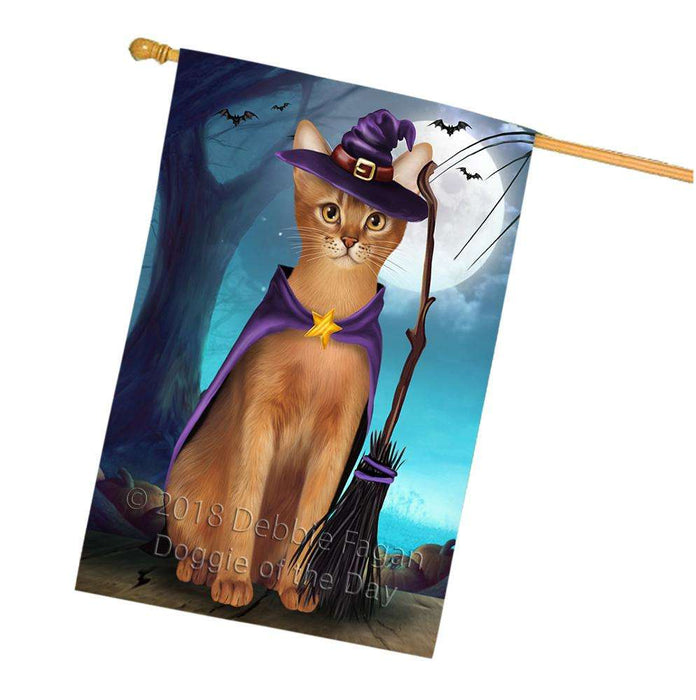 Happy Halloween Trick or Treat Abyssinian Cat Witch House Flag FLG52635
