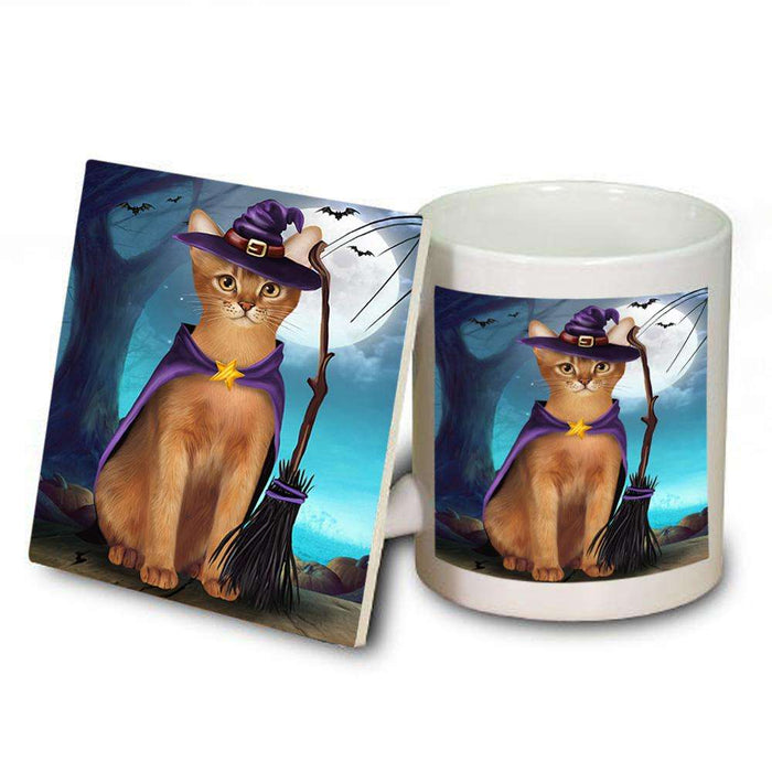 Happy Halloween Trick or Treat Abyssinian Cat Witch Mug and Coaster Set MUC52546