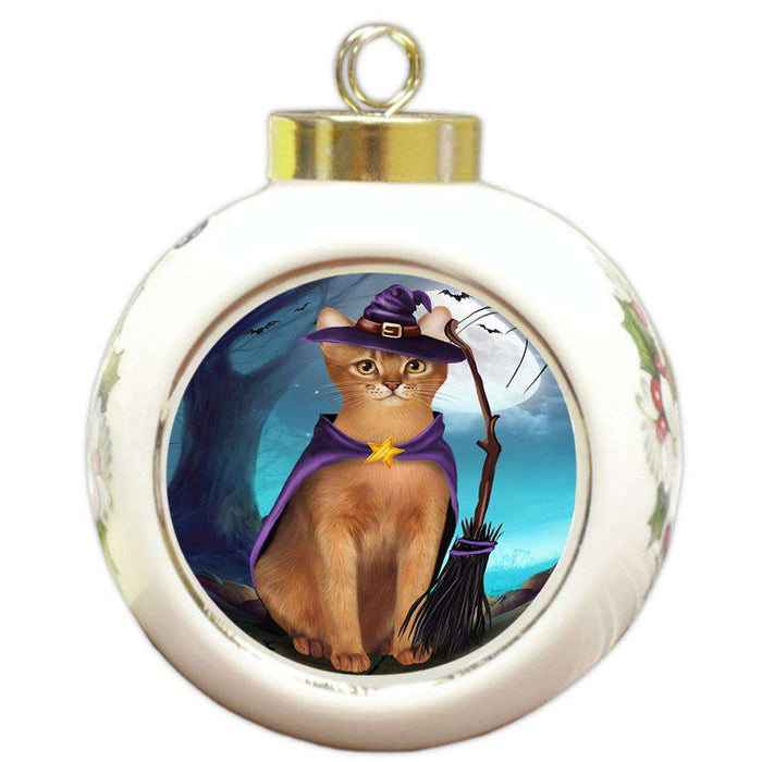 Happy Halloween Trick or Treat Abyssinian Cat Witch Round Ball Christmas Ornament RBPOR52554