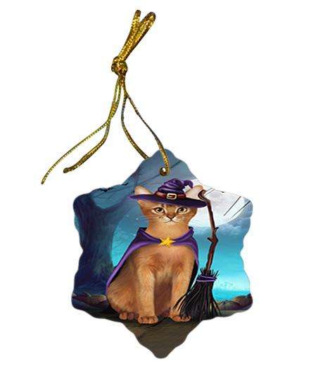 Happy Halloween Trick or Treat Abyssinian Cat Witch Star Porcelain Ornament SPOR52545