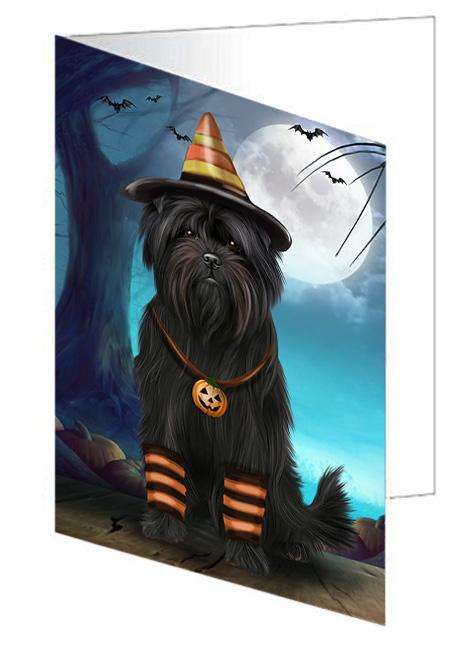 Happy Halloween Trick or Treat Affenpinscher Dog Candy Corn Handmade Artwork Assorted Pets Greeting Cards and Note Cards with Envelopes for All Occasions and Holiday Seasons GCD61523