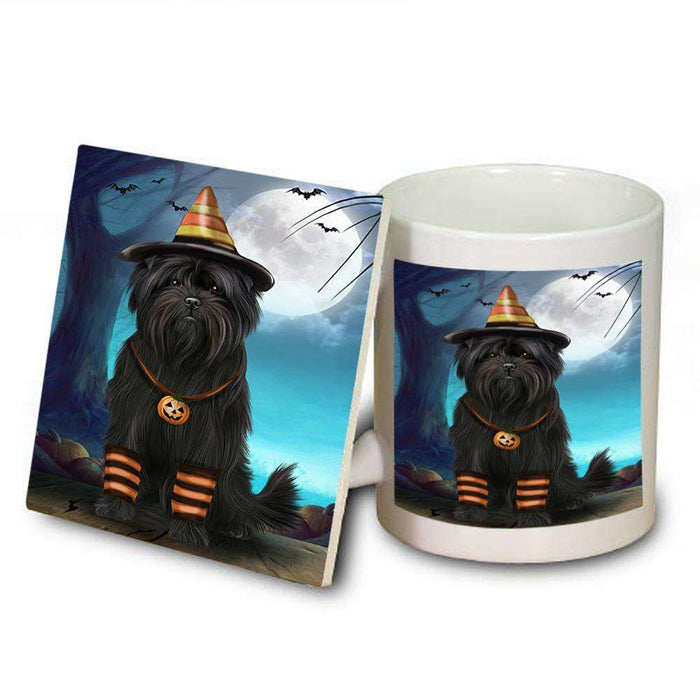 Happy Halloween Trick or Treat Affenpinscher Dog Candy Corn Mug and Coaster Set MUC52490