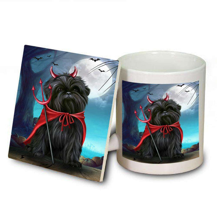 Happy Halloween Trick or Treat Affenpinscher Dog Devil Mug and Coaster Set MUC52509