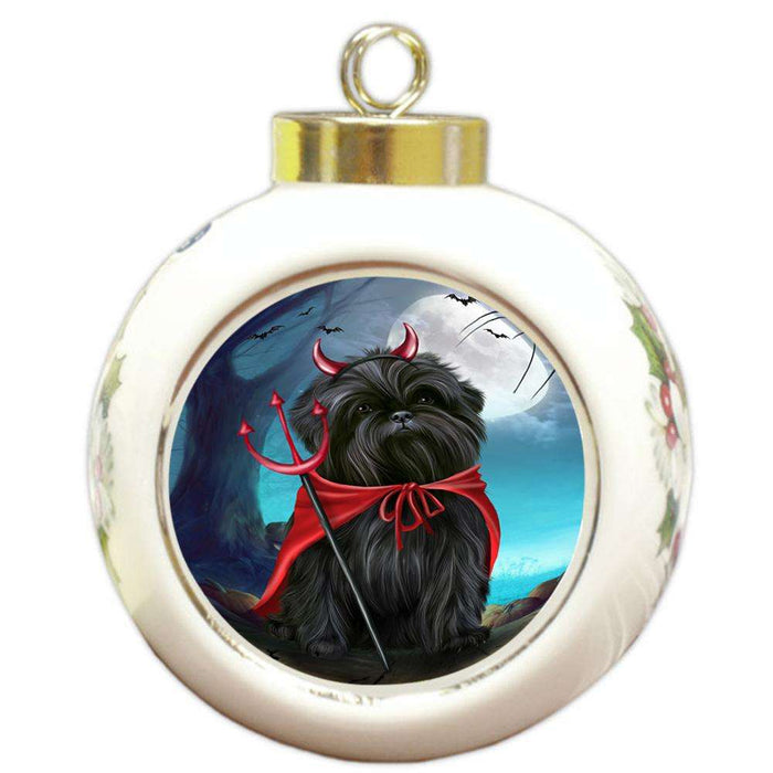 Happy Halloween Trick or Treat Affenpinscher Dog Devil Round Ball Christmas Ornament RBPOR52517