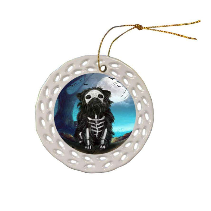Happy Halloween Trick or Treat Affenpinscher Dog Skeleton Ceramic Doily Ornament DPOR52536