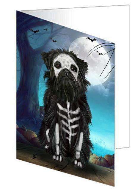 Happy Halloween Trick or Treat Affenpinscher Dog Skeleton Handmade Artwork Assorted Pets Greeting Cards and Note Cards with Envelopes for All Occasions and Holiday Seasons GCD61637