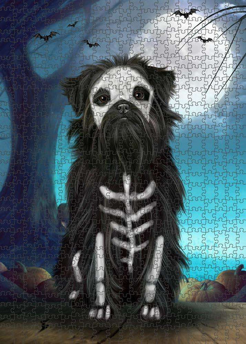 Happy Halloween Trick or Treat Affenpinscher Dog Skeleton Puzzle with Photo Tin PUZL61539