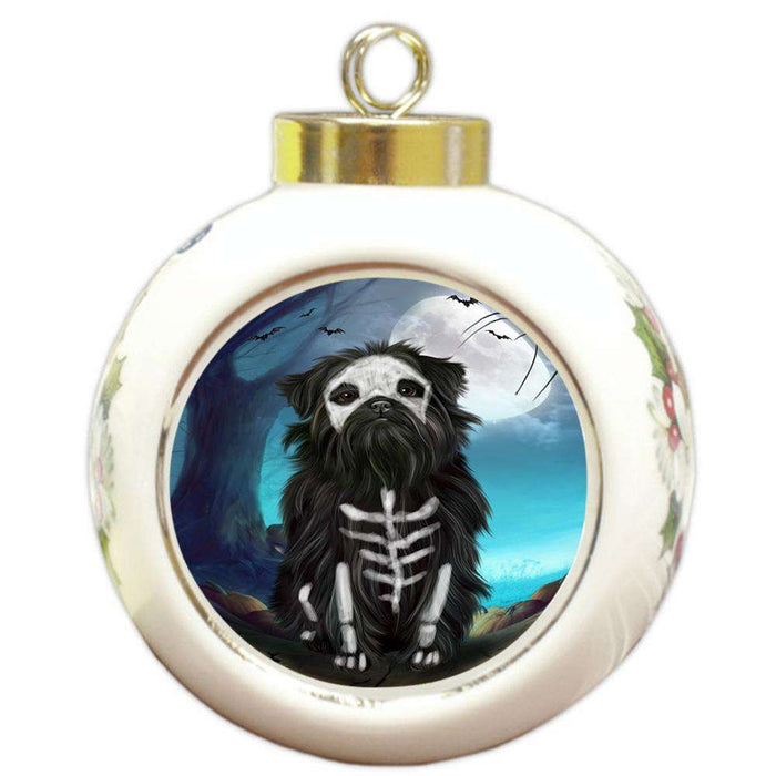 Happy Halloween Trick or Treat Affenpinscher Dog Skeleton Round Ball Christmas Ornament RBPOR52536