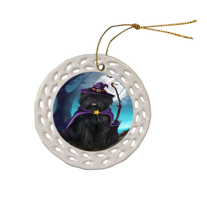 Happy Halloween Trick or Treat Affenpinscher Dog Witch Ceramic Doily Ornament DPOR52555