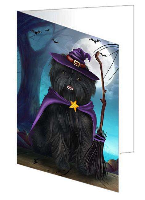 Happy Halloween Trick or Treat Affenpinscher Dog Witch Handmade Artwork Assorted Pets Greeting Cards and Note Cards with Envelopes for All Occasions and Holiday Seasons GCD61694