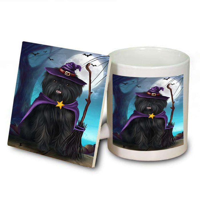 Happy Halloween Trick or Treat Affenpinscher Dog Witch Mug and Coaster Set MUC52547