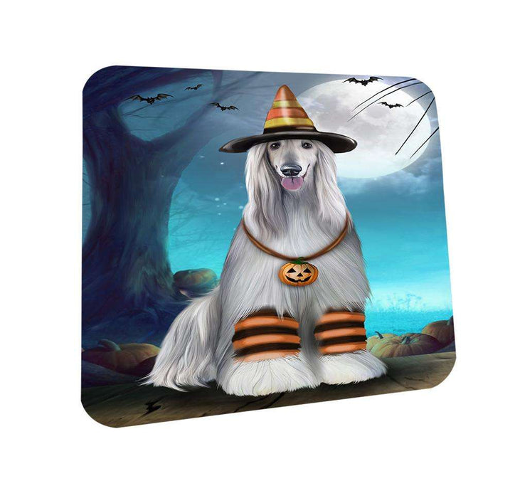 Happy Halloween Trick or Treat Afghan Hound Dog Candy Corn Coasters Set of 4 CST52458