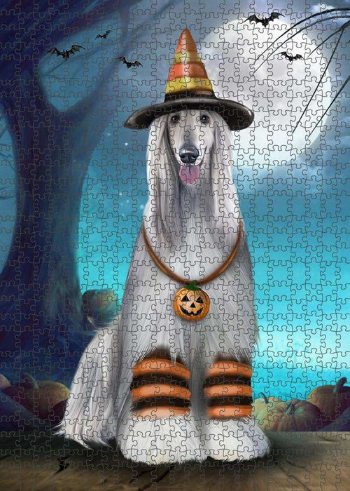 Happy Halloween Trick or Treat Afghan Hound Dog Candy Corn Puzzle with Photo Tin PUZL61428