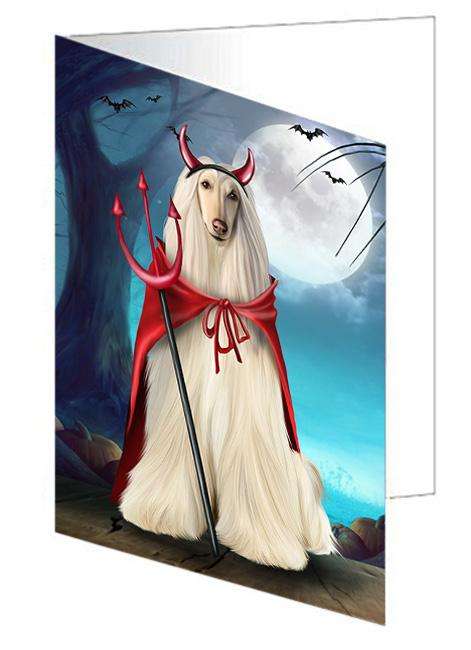 Happy Halloween Trick or Treat Afghan Hound Dog Devil Handmade Artwork Assorted Pets Greeting Cards and Note Cards with Envelopes for All Occasions and Holiday Seasons GCD61583