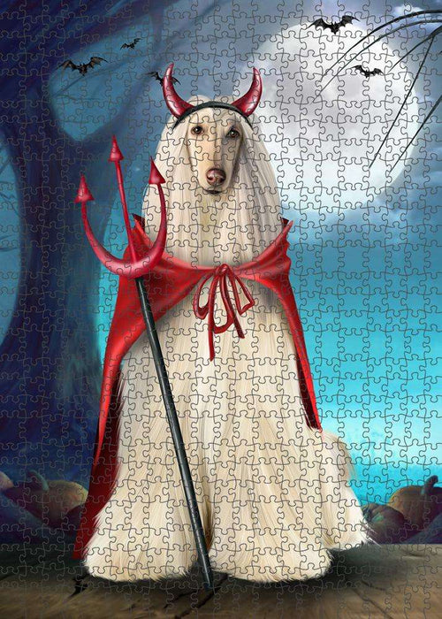 Happy Halloween Trick or Treat Afghan Hound Dog Devil Puzzle with Photo Tin PUZL61485