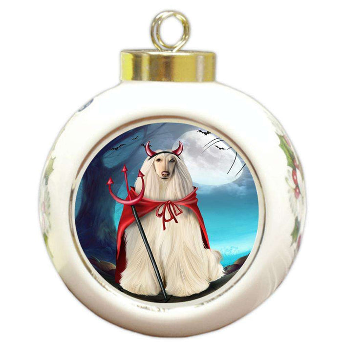 Happy Halloween Trick or Treat Afghan Hound Dog Devil Round Ball Christmas Ornament RBPOR52518