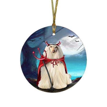 Happy Halloween Trick or Treat Afghan Hound Dog Devil Round Flat Christmas Ornament RFPOR52509