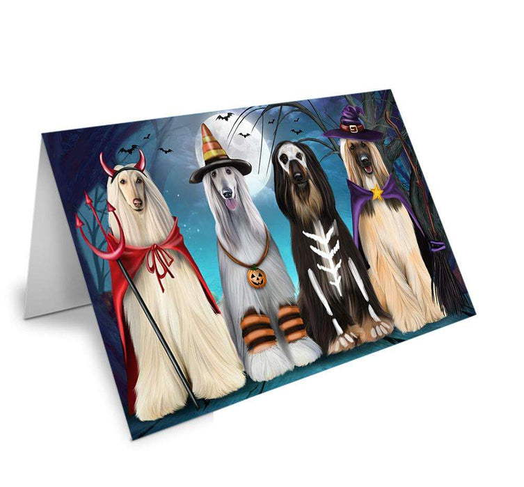 Happy Halloween Trick or Treat Afghan Hound Dog Handmade Artwork Assorted Pets Greeting Cards and Note Cards with Envelopes for All Occasions and Holiday Seasons GCD61754