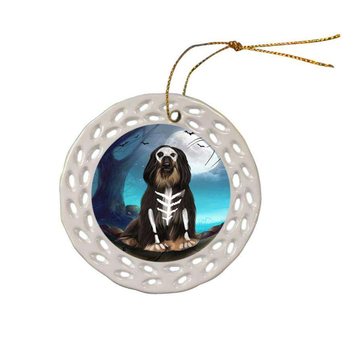 Happy Halloween Trick or Treat Afghan Hound Dog Skeleton Ceramic Doily Ornament DPOR52537